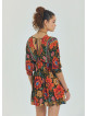 V Neck Elastic Waist Backless Black Floral Dress 4565